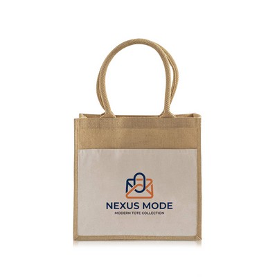 Medium Jute Tote with Cotton Front Pocket