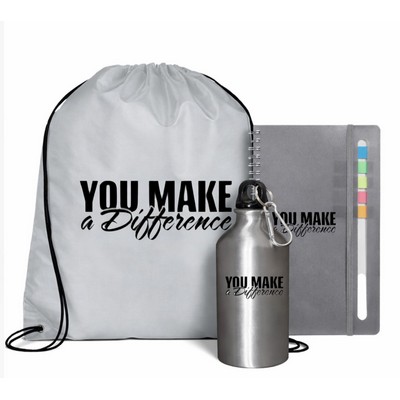 Essentials Gift Set with Drawstring Bag, Journal & Bottle